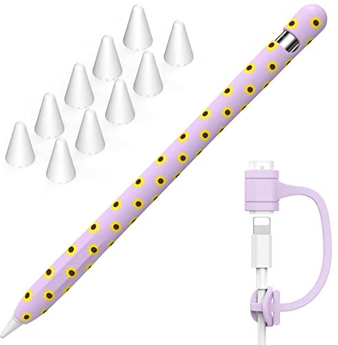 NIUTRENDZ Custodia per Girasole per Apple Pencil 1ª Generazione Custodia Silicone Protettivo Accessori con Apple Pencil Tips Cover & Cavo Adattatore Tether (Viola)