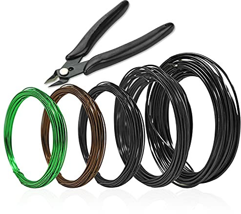 DARALIS Bonsai-Draht und Bonsai-Werkzeug-Set – 5 Rollen Baumtrainingsdrähte, insgesamt 45 m mit Bonsai-Drahtschneider, 1 mm/1.5 mm/2.0 mm Trainingsdraht, für Bonzai-Bäume drinnen