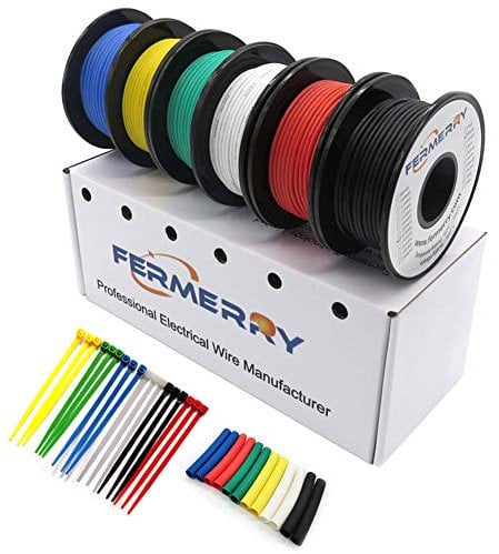 Fermerry 18 AWG Electrical Wire 0.75mm² Flexible Silicone Tinned Copper Wire Hook up Kit Stranded Wire Spool 50ft 15 Meter Each 6 Colors Gauge