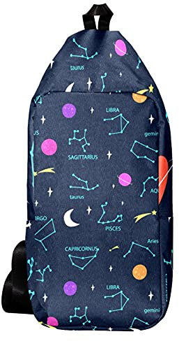 EZIOLY Zodiac Muster Schulterrucksack Sling Bag Crossbody Tasche Reise Wandern Tagesrucksack für Männer Frauen