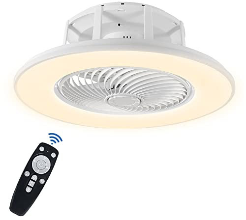Froadp Ventilador de Techo con Iluminación y Control Remoto Silencioso Lámpara de Ventilador Regulable Moderna luz de Ventilador de Nuevo Diseño para Sala de Estar Dormitorio Comedor (36W, Blanco)