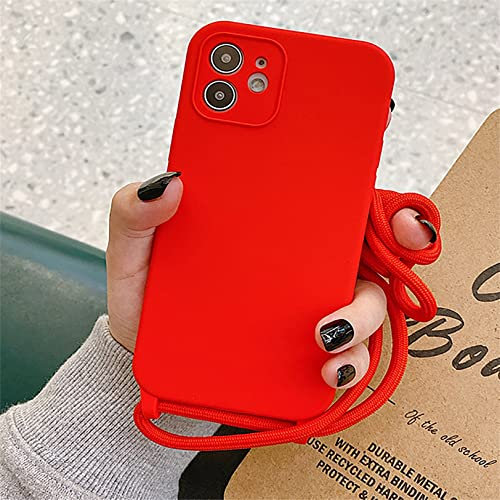 Emlivi Handykette Hülle iPhone XS, Necklace Handyhülle, Umhängeband Handykordel Schutzhülle, Weich Schultergurt Silikonhülle, TPU Cover mit Stylische Band, Kette Case für iPhone X -Rot