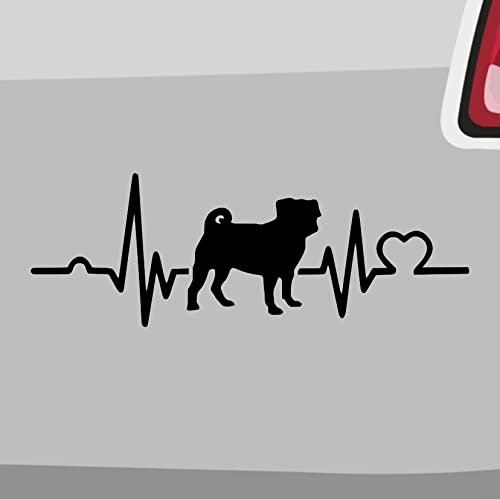 Herzschlag Mops Aufkleber - 6 Größen, 21 Farben - Silhouette, Liebe, Puls, Pummelchen - Made in Germany - Stickerfreaks - ORACAL - Schwarz