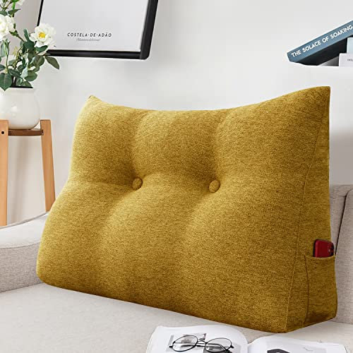 VERCART Sofakissen Groß Fest mit Bezug Polster Sofa Dreieck Gepolstert Ruecken Kissen für Couch Tagesbett, Rückenkissen für Bett zum Anlehnen Gelb 60x20x50cm