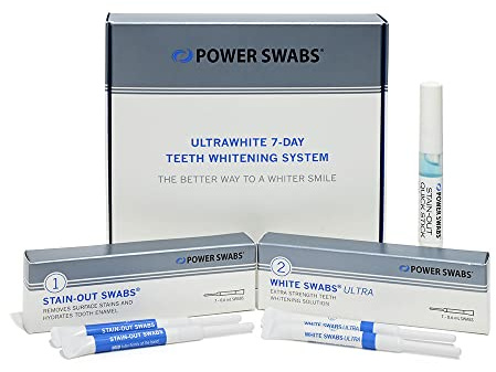Power Swabs - 7 Day Professional Teeth Whitening Kit - for at Home Use - Easy 5 Minute Teeth Whitening - Dentist Formulated Teeth Whitening Swabs to Remove Stains