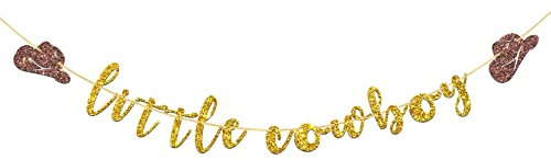 Talorine Little Cowboy Banner, West Theme Baby Shower, Baby Boy 1. Geburtstag Banner, Schwangerschaftsankündigung, Gender Reveal Mexikanische Party Dekorationen, Gold Glitter