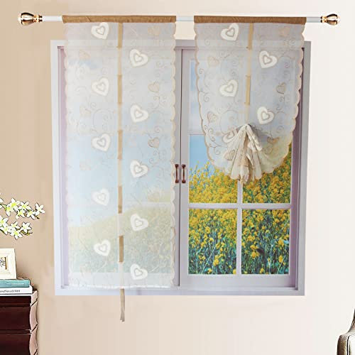 Tende da cucina ricamate con filato Dolly，Tenda per Soggiorno Camera Balcone Finestra e Interni 2 Pannelli,Beige,60x150cm