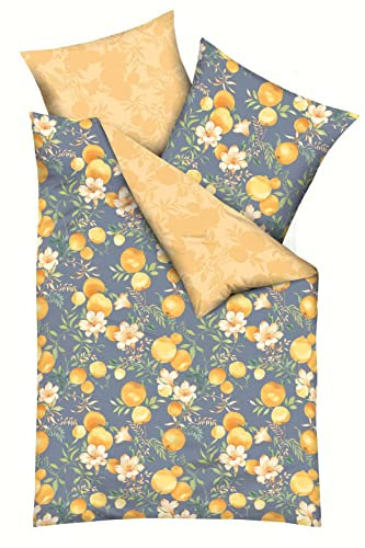 Kaeppel Mako-Satin Bettwäsche Orange Blossom Kobalt 1 Bettbezug 155 x 220 cm + 1 Kissenbezug 80 x 80 cm