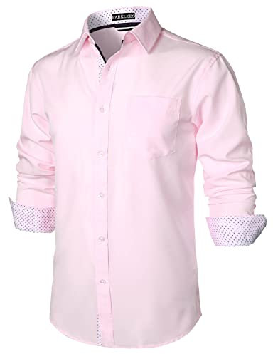 PARKLEES Chemise décontractée à manches longues pour homme style urbain avec poche, rose, L