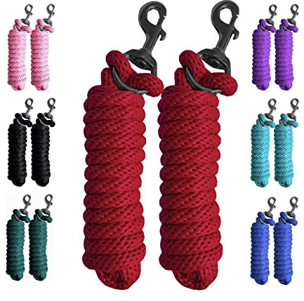 Majestic Ally Pack of 2 Solid Poly Lead Rope for Horses & Livestock – 10 Foot Long and 5/8 inch Thick - Replaceable Heavy-Duty Bolt Snap – Handmade – Soft, Broken in Feel (Red)