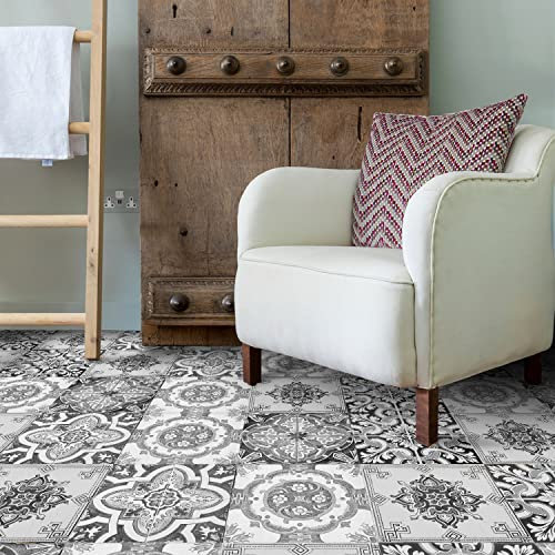 Alwayspon Thicken Vinyl Floor Wall Sticker, Non-slip Sticky Back Tile Decals for Kitchen Bathroom, Self-adhesive Peel and Stick PVC Tile Transfer DIY, 20cmX20cmX10Pcs, Black White Gray Cement