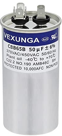 VEXUNGA Kondensator 50uF 50 MFD 370VAC 440VAC 450VAC 50/60Hz Runder AC Kondensatoren CBB65 für Klimaanlage Kompressor Motor Luft Wärmepumpe oder Lüftermotoren