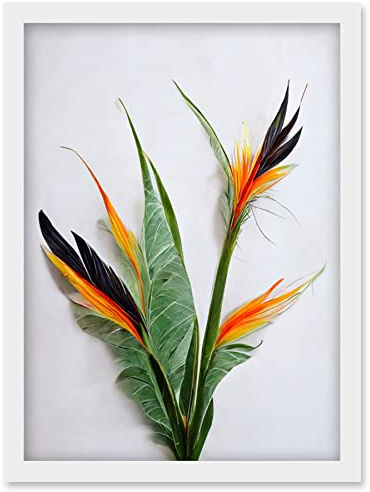 Wee Blue Coo Bird of Paradise Stem Leaves and Flowers Tropical Plant Botanical Artwork Framed Wall Art Print A4