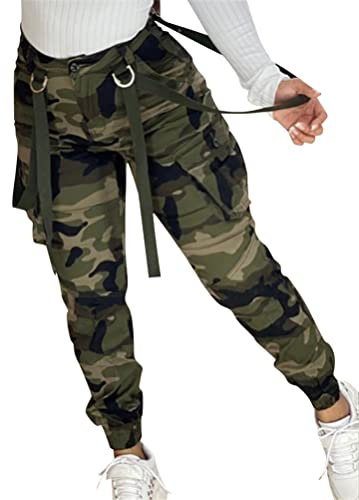 Onsoyours Pantalon Cargo Femme Multi-Poches Streetwear Taille Haute Hip Hop Pantalon Respirant Sport Pantalon De Travail Outdoor Pants Z1 Armée Verte S