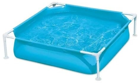 Summer Waves Piscina cuadrada pequeña con marco de plástico de 12 pies de largo y 12 pulgadas de profundidad, piscina sobre el suelo para niños menores de 6 años, azul, 48 x 48 x 12 pulgadas