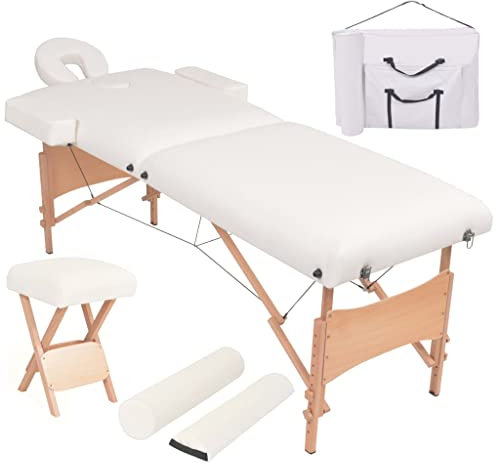 INLIFE Massageliege 2 Zonen Tragbar mit Hocker 10 cm Polsterung Weiß,22.25kg,110154