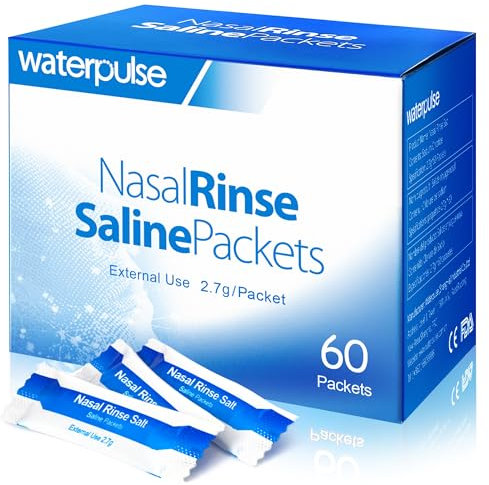 Waterpulse 60 Nasal Rinse Packets,Effective Neti Pot Salt Packets,Nasal Rinse Salt Packets Individually Wrapped - Convenient Solution for Sinusitis, Allergies and Cold Relief