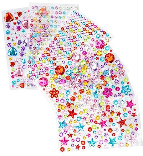 AKHTART 6 Sheets Gem Stickers - Rhinestone, Self Adhesive, Assorted Shapes Bling Diamond Stickers - Jewels Crystal for Nails, Face, Festivals Makeup, DIY Craft, Decorations, Body