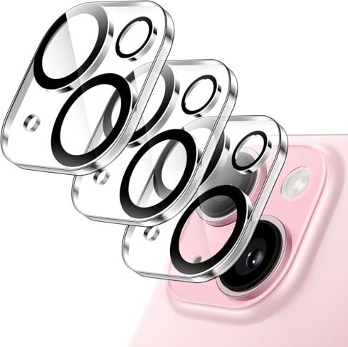 JETech Protector de Lente Cámara para iPhone 15 6,1 Pulgadas y iPhone 15 Plus 6,7 Pulgadas, Cristal Vidrio Templado 9H, Ultra HD Clara, 3 Unidades