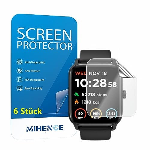 MIHENCE Schutzfolie Kompatibel für Gydom IDW13 Smartwatch 1.8 Folie, TPU HD Displayschutzfolie Kompatibel für Gydom IDW13 / IOWODO W13 / Woneligo W13 / TOOBUR IDW13 Smartwatch [ 6 Stück ]