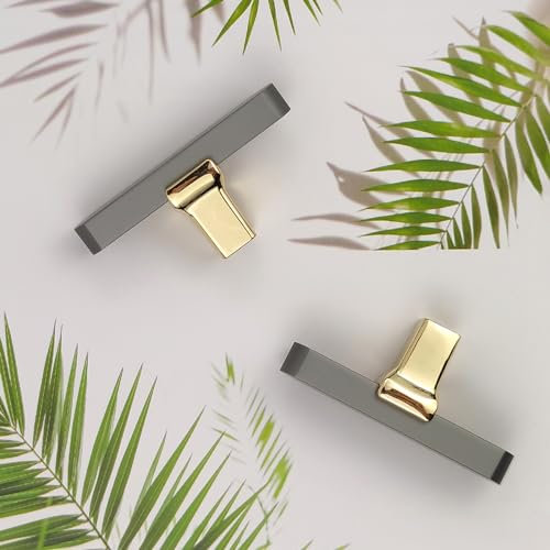 Pexintek 10 Pack Gold Modern Cabinet Handles Solid T Bar Knobs Kitchen Bathroom bedrooms Study Furniture Door Vintage Pulls with Screws for Cupboards Drawer Wardrobe Dresser (Gold and Grey)