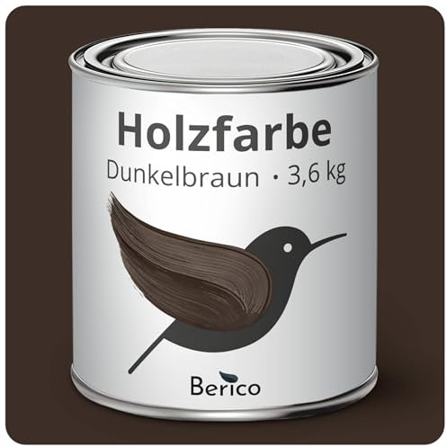 Berico Holzfarbe - Dunkelbraun - 3,6 Kg - 4in1 Premium Holzlack inkl. Grundierung & Decklack - Für Innen und Außen - Robust & Wetterfest