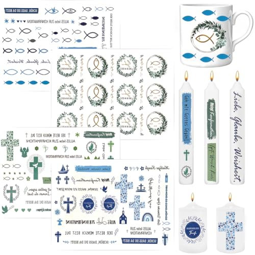 MKKZLPN Kommunion Kerzen Sticker 4PCS Wasserschiebefolie Kerzen Blätter Kerzentattoos Für Taufe Kerzen Dekorieren Kommunion Deko Wasserschiebefolien Für Kerzen Und Keramik
