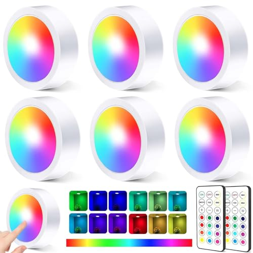 LED RGB Spots Batteriebetrieben mit Fernbedienung,Vitrinenbeleuchtung LED,LED Spots Dimmbar Batteriebetrieben, RGB LED Schrankbeleuchtung Kabellos,Schrankbeleuchtung Batterie Dimmbare 13 Farben