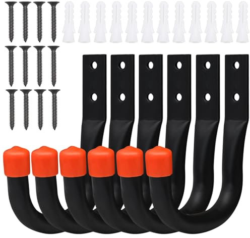 JJYHEHOT 6 Piezas Ganchos Para Colgar, Ganchos de Pared en J Resistentes, Gancho Bicicleta Pared, Ganchos de Garaje de Servicio Pesad para Almacenar Escaleras, Colgar Bicicletas, Equipos Deportivos