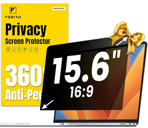 F FORITO 15.6 Inch Laptop Privacy Screen Protector, 360° Anti Peeping and Anti Glare Laptop Privacy Shield Compatible with 15.6 HP/Lenovo/Dell/Acer/ASUS/Thinkpad with 16:9 Aspect Ratio