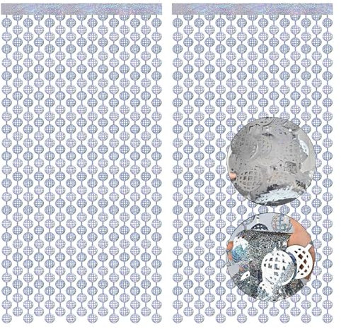2 Pack Disco Fringe Curtain Party Decorations, 1x2m/3.3x6.5FT Disco Photo Booth Backdrop Disco Ball Silver Foil Fringe Curtain for 70s/80s/90s Party Birthday Wedding Bachelorette Holiday Decorations