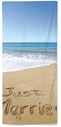 Strandtücher Hochzeit Just Married Geschrieben Am Sandy Beach, Blau Sandfest Handtuch Pflegeleicht Duschtuch Weich Großes Strandtuch Für Outdoor Schwimmen Strand 80x130cm