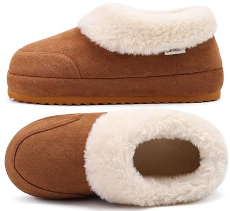 COFACE Hausschuhe Damen Warme Winter Plüsch Gefüttert Hüttenschuhe 37 Frauen Lammfell Fell Pantoffeln Bequeme Hausstiefel Slippers khaki