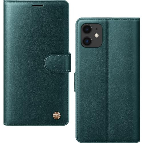 AIMOYU for iPhone 12 Case, Flip Wallet Leather Phone Case with [4 Card Slots] [Kickstand] [RFID Blocking] Magnetic Protective Shockproof Cover for iPhone 12 Phone Case - Royal Green