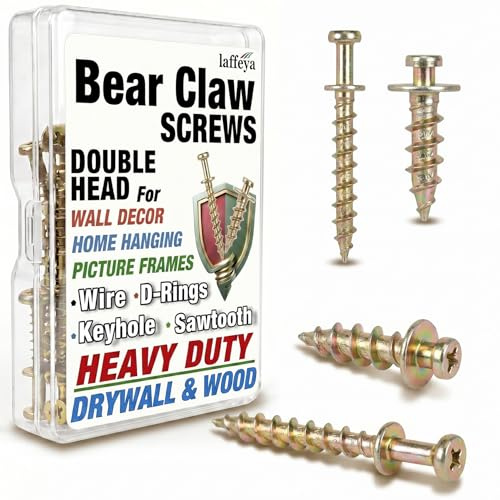 laffeya Picture Hanging Screws, 4-in-1 Bear Claw Screw for Various Framed Items, Easy to Use for Hanging Pictures, Posters, Clocks (Gold, 0.8+1.1 Long)