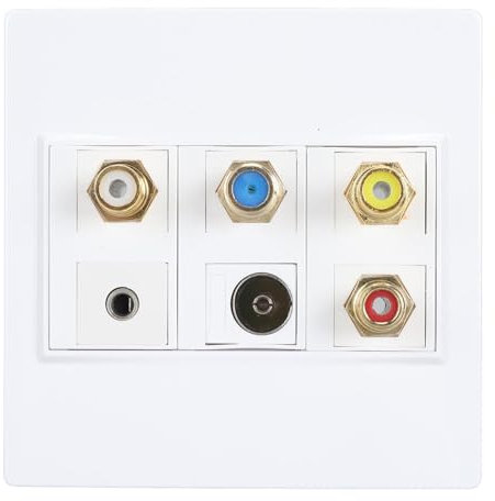 Plaque Murale Multimédia 6 Ports, Plaque Murale Jack Amovible, Type F 3,5 Mm TV9.5, Plaques Frontales de Câble, Panneau de Couverture de Prise Audio Vidéo Coaxiale pour Bureau à