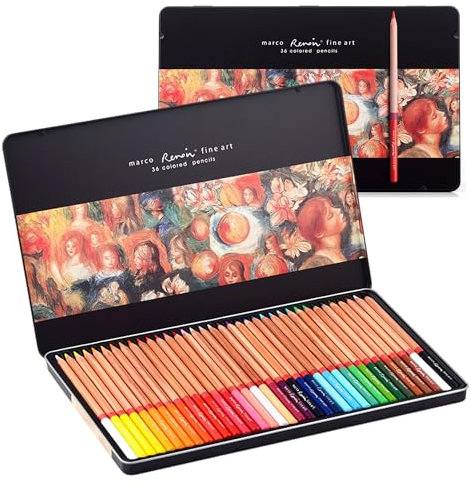 MARCO Buntstifte für Erwachsene zum Ausmalen - 36 Farben, dicke Ölkreideminen, Holzstifte, ideal für Kunstschüler und Profis, Geschenk in Eisendose 3100 Serie