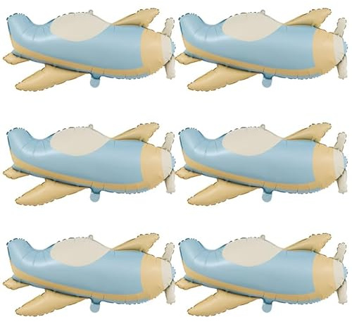 81,3 cm große, matte 4D-Luftballons, Transportflugzeug, Helikopter, Partyzubehör, Abenteuerdekoration, 6 Stück, blaue Kampfjet-Flugzeug-Ballons, Cartoon-Flieger-Party, Geburtstag, Folienballon