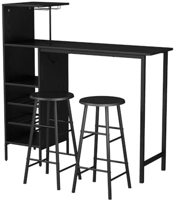 Vicco Bartisch-Set Naila, Schwarz, 121.5 x 40 cm mit 2 Hocker