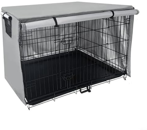FUANA Abdeckung für Hundekäfige, grau, PVC-beschichtet, mit Rollladen, belüftet, für drinnen und draußen (grau, 124,5 x 79 cm)