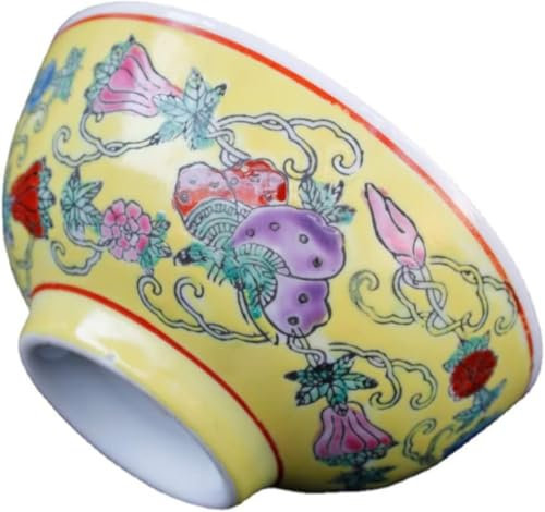 Cuenco de porcelana antigua, cuenco de sopa, cuenco de arroz de porcelana estilo palacio antiguo, 11,5 cm, pintado a mano, melón pastel, mariposa, vajilla de cerámica para el hogar