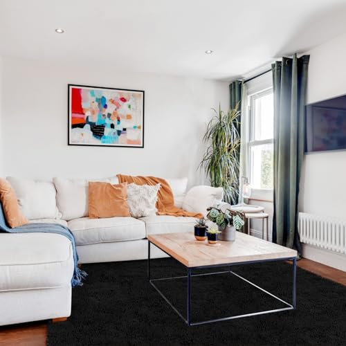FVVRAX Flauschiger Hochflor Teppich 240x300 cm Schwarz | Extra weicher Shaggy Teppich rutschfest für Wohnzimmer Schlafzimmer | Kuscheliger Bodenteppich für Kinder Haustiere
