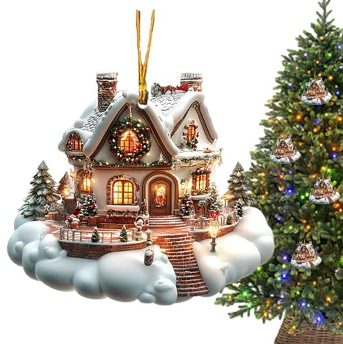Haus Weihnachtsbaumschmuck Acryl Urlaub Dekoration mit Weihnachtsbaum Design Charmanter Schneehaus Anhänger für Familie Urlaub Dekoration