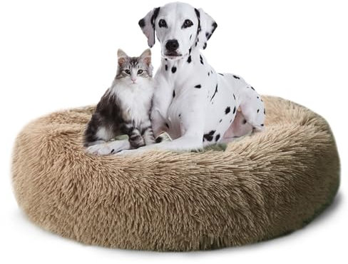 CALIYO Hundebett Grosse Hunde, Katzenbett Flauschig, Katzenkissen Hundekissen Waschbar, Trocknergeeignetes Katzen Bett, Hundebetten Rund Katzenkörbchen Durchmesser 100 cm(Camel)
