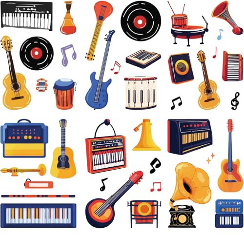 CRASPIRE 8Pcs 8 Styles Musical Window Decals Music Wall Stickers Plastic UV Waterproof Self Adhesive Musical Instruments Piano Guitar Large Cling for School Party Home Classroom Wall Door Art Decor