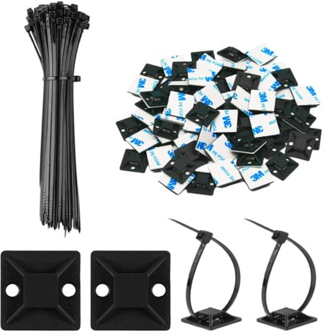 100 Pezzi Supporto Adesivo per Fascette, Fermacavo Adesivo Nero, Multiuso per Casa, Ufficio e Officina, Clip per Cavi, Supporti per Stringicavo