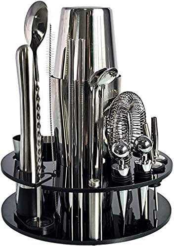 AZHAOJLI Coffret de 20 shakers à Cocktails, Coffret Cadeau pour Barman, Shaker Boston avec Pilon, doseur, Support, cuillère à mélanger et passoire.