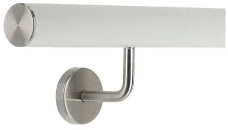 TIBU Handlauf weiß 30-600cm Treppengeländer aus Edelstahl mit gewinkelte Handlaufhalter, Länge 30 cm mit 2 Halter und gerade Kappe