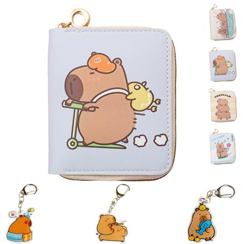 LaresDay Capybara Geldbeutel für Kinder-Portemonnaie mit Schlüsselanhänger&Reißverschluss,Umhängbar für Schule/Reise+3 Stück Capybara Anhänger (Geschenkbox Jungen Mädchen 5-12 Jahre) (Violett)