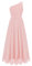 Raenseen Robe de Cérémonie pour Fille en Chiffon, Robe de Princesse Élégante à Une Épaule, Longue pour Mariée, Demoiselle d'honneur, Soirée Rose 11-12 Ans